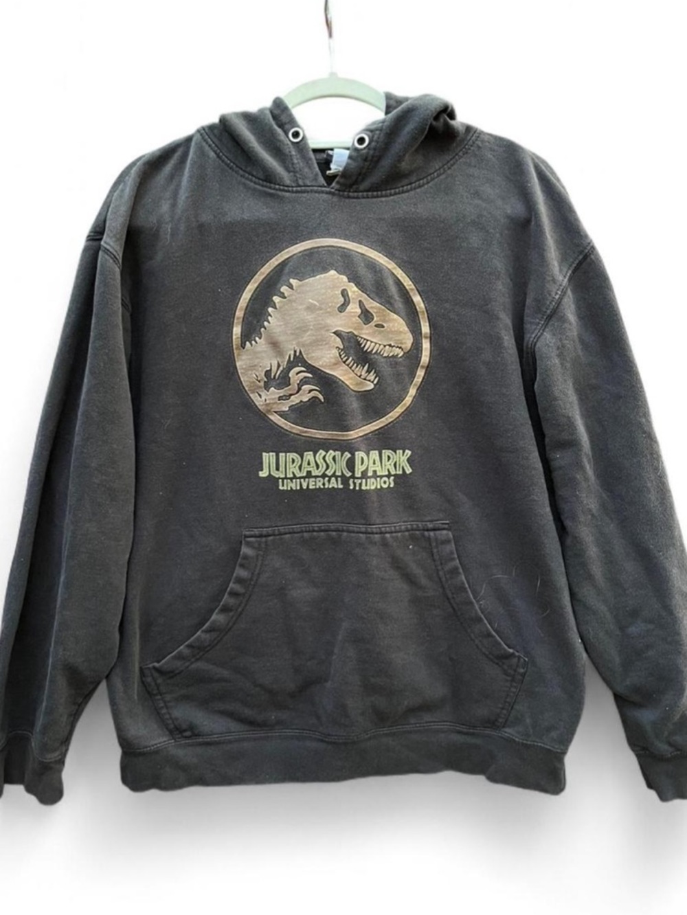 Universal Distressed Black Hoodie with Gold Jurassic Park Logo